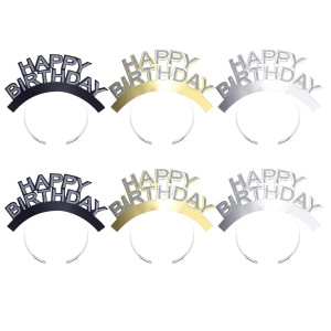 Kkbes Happy Birthday Headbands 6Pcs Birthday Party Hats Birthday Party Favors Headband Tiara For Adults And Kids Black Silv