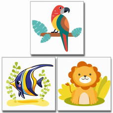 Hiolife 3 Pack Paint By Number Kits For Kids 8X 8 Inch Framed Colorful Animals Oil Painting Kits For Girls And Boys Painting S