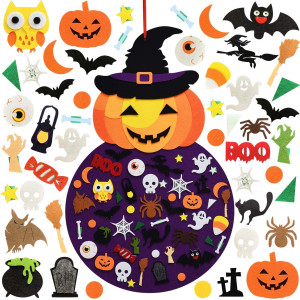 Thaway Diy Halloween Felt Pumpkin Witch Hanging Decor For Kids Felt Crafts And Kits Adhesive Ornaments Halloween Party Favor Dec