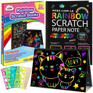 Zmlm Scratch Paper Artcrafts Gift 2 Pack Bulk Rainbow Magic Paper Supplies Toys For 3 4 5 6 7 8 9 10 Years Old Girls Kids Favo