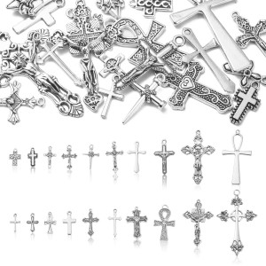 Liqunsweet 20 Pcs Classic Tibetan Style Pendants Metal Cross Religion Pendant Sets Charms Bulk Lot For Christmas Halloween Jewel