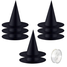 Zeedix 8 Pcs Halloween Black Witch Hats Halloween Hanging Decorations Witch Hat With 98 Feet Hanging Rope For Halloween Costume