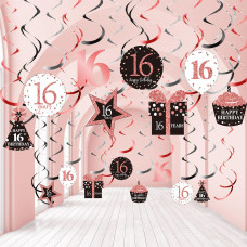 Blulu Birthday Party Decorations Birthday Party Rose Gold Hanging Swirls Ceiling Decorations Shiny Foil Swirls For Birthday Dec