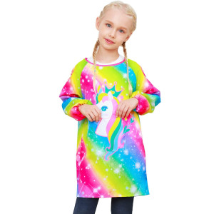 Pashop Kids Art Smocks Unicorn Waterproof Painting Apron Smock For Girls Boys Long Sleeve Knee Length Artist Smock With Pocket F