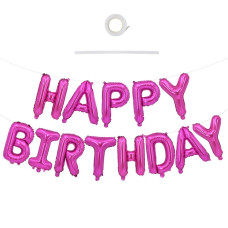 Toniful Rose Pink Happy Birthday Balloons Banner 16 Inch Mylar Foil Letters Birthday Sign Bunting Reusable Ecofriendly Material