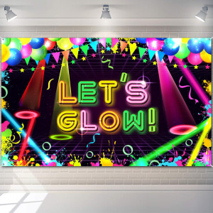 Neon Glow Party Backdrop Fabric Let Glow Background Glow Party Themed Backdrop Halloween Neon Birthday Party Decorations For Neo