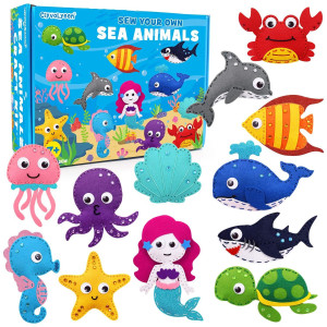 Ciyvolyeen Sea Animals Sewing Kit Mermaid Diy Felt Plush Craft Kit Make Your Own Ocean Animals Gifts For Beginner Boys And Girls