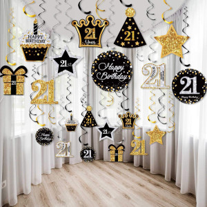 30 Pieces 21St Birthday Party Decorations 21St Birthday Party Decorative Cards And Hanging Swirls Ceiling Decorations Shiny Cel