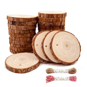 Unfinished Natural Wood Slices 25Pcs 3135 Inch Wood Coaster Pieces Craft Wood Kit Predrilled With Hole Wooden Circles Great F