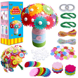 Spritegru Flower Craft Kit For Kids Make Your Own Flower Bouquet With Buttons Diy Activity Gift For Boys Girls Age 4 5 6 7 8 9