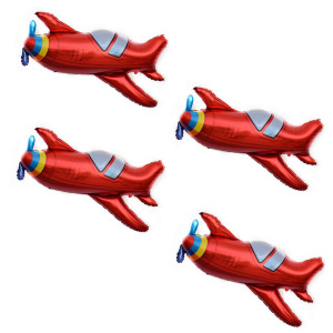 4 Pcs Large Red Airplane Helicopter Plane Foil Balloon Aviator Adventure Themed Birthday Party Decorations37X31Inch