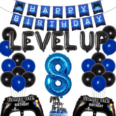 Video Game 8Th Birthday Decorations For Boys Game On Birthday Party Supplies Blue Gaming Happy Birthday Banner Cake Topper Game