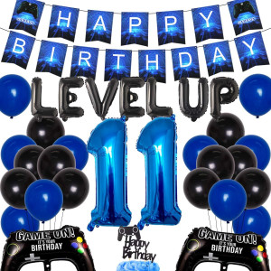 Video Game 11Th Birthday Decorations For Boys Level Up Party Supplies Happy Birthday Gaming Banner Cake Topper Game Controller