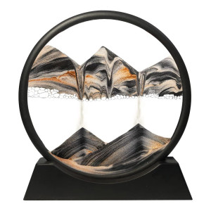 Muyan Moving Sand Art Picture Sandscapes In Motion Round Glass 3D Deep Sea Art For Adult Kid Large Desktop Toys Black 7 Inch