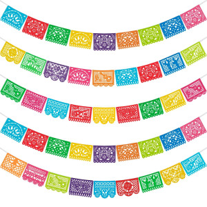 Hwojjha 5 Packs 82 Ft Mexican Party Banners Papel Picado Banner Cinco De Mayo Fiesta Party Decorations Dia De Los Muertos De