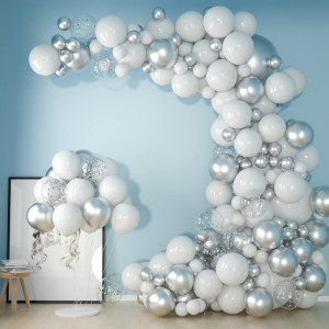 White And Silver Balloons Garland Arch Kit 5 10 Inch 12 White Silver Metallic Confetti Latex Balloons Arch Set For Christm