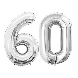 Goer 42 Inch Silver 60 Number Balloons For 60Th Birthday Party Decorations 60Th Anniversary Party Supplies