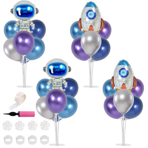 Toniful Outer Space Party Table Decorations Blue Purple Silver Centerpiece Balloon Stand Holder Kits With Astronaut Rocket Bal