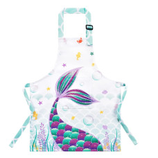 Wernnsai Mermaid Apron For Kids Girls Polyester Waterproof Apron For Kitchen Cooking Painting Gardening Baking Baby Toddler Bib