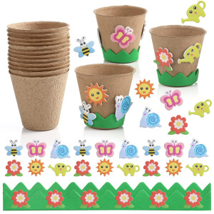 Ayfjovs Garden Paper Pot Craft Kit 15 Pack Flower Plant Spring Craft With 105 Pcs Adhesive Foam Stickers And 15 Pcs Paper Mache