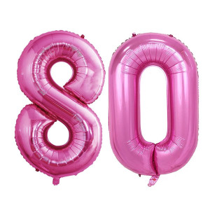 Goer Number 80 Balloons For 80Th Birthday Party Decorations 42 Inch Jumbo Foil Helium Balloons For 80Th Anniversary Hot Pink