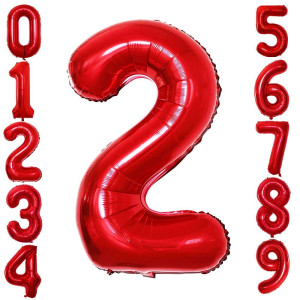 Goer 2 Pcs 42 Inch Red Foil Balloons Number 2 Huge Number Balloons For 2Nd 22Nd Birthday Party Supplies Anniversary Decorations