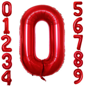 Goer 2 Pcs 42 Inch Red Foil Balloons Number 0 For 10Th 20Th 30Th 40Th 50Th 60Th 70Th 80Th 90Th 100Th Birthday Party Supplies Ann