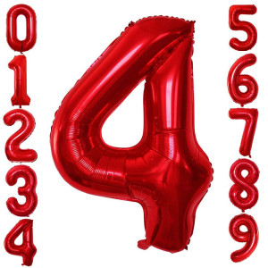 Goer 2 Pcs 42 Inch Red Foil Balloons Number 4 Huge Number Balloons For 4Th 44Th Birthday Party Supplies Anniversary Decorations