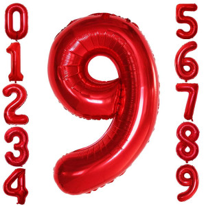 Goer 2 Pcs 42 Inch Red Foil Balloons Number 9 Huge Number Balloons For 9Th 99Th Birthday Party Supplies Anniversary Decorations