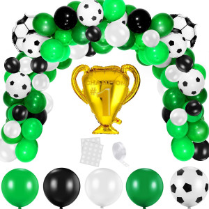 Aoriher Soccer Balloons 108 Pcs Soccer Party Decoration Soccer Balloon Arch Party Decor Include Soccer Championship Trophy White