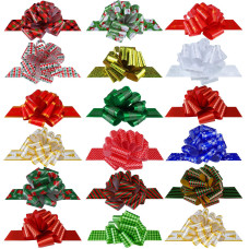 Syhood 32 Pcs 5 Christmas Pull Bows For Gift Wrapping Plastic Presents Pull Bows Metallic Weather Resistant Ribbon Bows For X