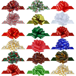 Syhood 32 Pcs 5 Christmas Pull Bows For Gift Wrapping Plastic Presents Pull Bows Metallic Weather Resistant Ribbon Bows For X