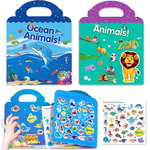 Reusable Sticker Books For Kids 2 Sets Travel Removable Toddler Sticker Books For 2 3 4 5 Year Old Girls Boys Birthday Gifts Ed