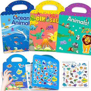 Reusable Sticker Books For Kids 3 Sets Travel Removable Toddler Sticker Books For 2 3 4 5 Year Old Girls Boys Birthday Gifts Ed