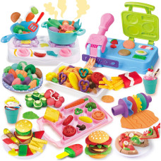 Yiqis Kitchen Creatiocns Super Chef Suite Playset Playdough Sets For Kids Ages 48 Preschool Cooking Play Food Toy 40 Accessorie