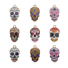 Kitbeads 12Pcs Sugar Skull Charms Enamel Halloween Charms Flower Skull Charms Pendant Diy Jewelry Accessories