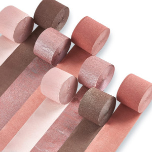 Partywoo Crepe Paper Streamers 8 Rolls 656Ft Pack Of Rose Gold Pink Dusty Pink And Brown Party Streamers For Birthday Decorat