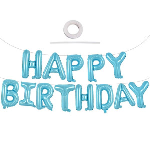 Toniful Light Blue Happy Birthday Balloons Banner 16 Inch Mylar Foil Letters Sign Bunting Reusable Ecofriendly Material For Gir