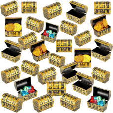 32 Pieces Halloween Pirate Treasure Chests 23 Inch Plastic Mini Treasure Chests With A Gold Finish Vintage Pirate Jewelry Box G