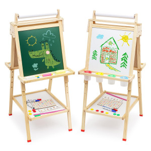 Wooden Easel For Kids 3 In 1 Kids Easel With Paper Roll Adjustable Height Art Easel Chalkboard Whiteboard Drawing Easel For Ki