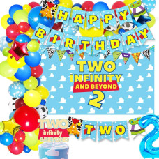 Heeton Two Infinity And Beyond Backdrop Buzz Banner Light Year Cake Topper Toy Inspired Story 2Nd Birthday Balloons Garland Part