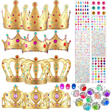 12 Pieces Foam Princess Tiaras Crown 928 Pieces Gem Stickers 12 Gem Rings Craft Making Kits Birthday Party Favors