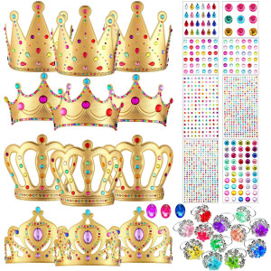 12 Pieces Foam Princess Tiaras Crown 928 Pieces Gem Stickers 12 Gem Rings Craft Making Kits Birthday Party Favors