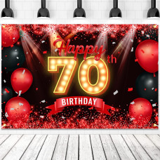 Happy 70Th Birthday Banner Backdrop Red And Black 70 Years Old Background Bday Decorations For Women Men Photography Party Suppl