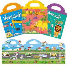 Reusable Stickers Book For Toddlers 13 Dinosaur Animal And Vehicle Static Sticker For Kids Age 2 3 4 Activity Books Learning