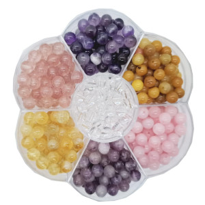 350Pcs 6Mm Natural Round Stone Beads Crystal Stones Real Gemstone Beading Loose Gemstone Hole Size 1Mm Diy Smooth Beads For Brac