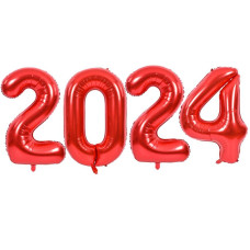 Toniful 2024 Graduation Balloons 42Inch Red 2024 Number Balloons Aluminum Foil Mylar Balloons For Graduation Decorations Class O