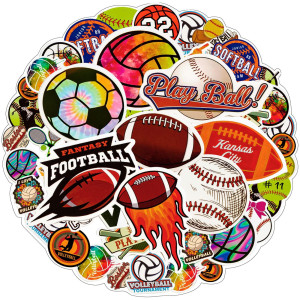 100Pcs Sports Stickers For Water Bottles Sport Theme Stickers For Kids Boys Teens Include Volleyball Softball Football Basketba