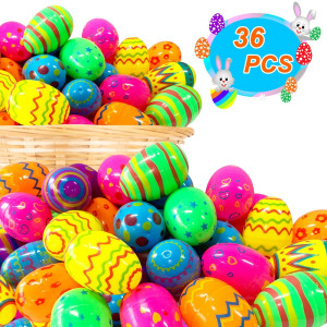 Jialwen Plastic Printed Fillable Eggs 36 Pcs Bright Colorful For Easter Theme Party Easter Basket Stuffers Fillers Surprise Eggs