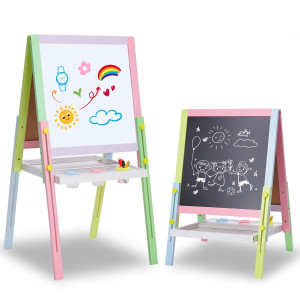 Woodenland Easel For Kids Double Sided Wooden Easel With Magnetic Chalkboard Painting Board Foldable Art Easel For Toddlers 3